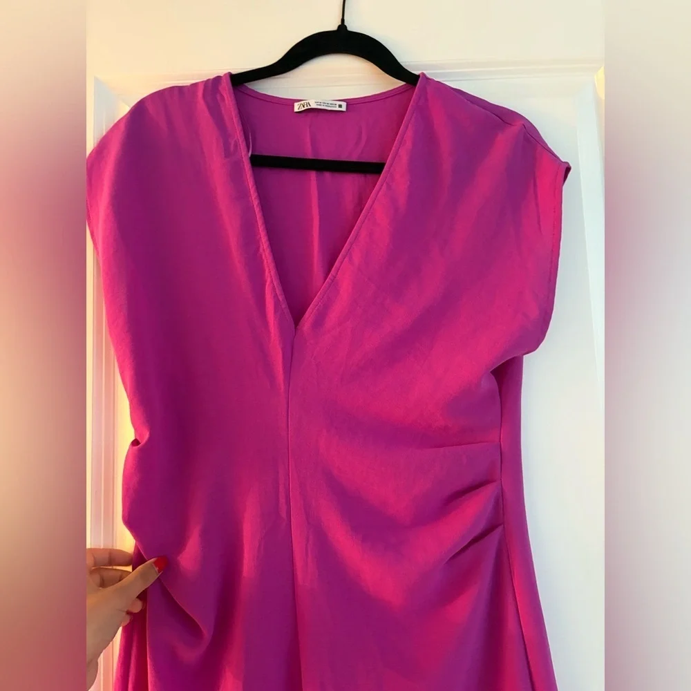 Zara Fuchsia Midi Dress Size M Brand New No Tags - Picture 4 of 9